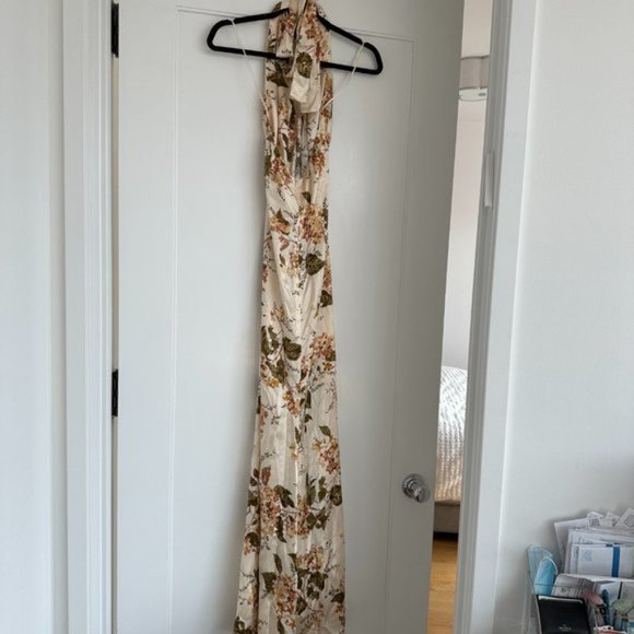 NWT Reformation Veria Maxi Silk Dress Sz 0 Bella Floral Wrap Halter Tie Neck - Picture 11 of 12